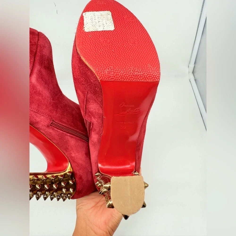 Christian Louboutin Red Suede Taclou Booty spike heel 140mm Ankle Boots EU 38